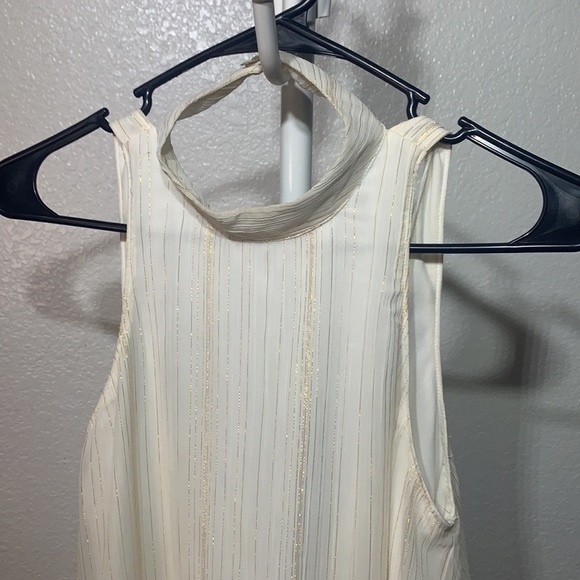 SHOW ME YOUR MUMU Deep V-Right Back White Gold Stripe Mini Dress Size S - Picture 7 of 11